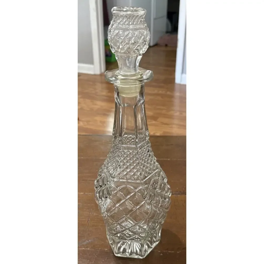 vintage glass bottle Liquor Bar 14” , Clear Glass Decanter